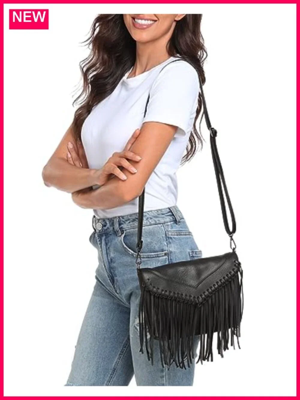 PU Leather Hobo Fringe Crossbody Tassel Purse Vintage Flap Bag